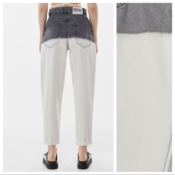 NWT. Bershka Gray/White Shaded Ribbed Mom Fit Jeans. Size 4. - Picture 3 of 8